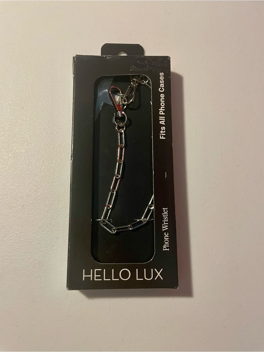 NIB Hello Lux Silver Paperclip Chain Universal Phone Wristlet Strap Accessories